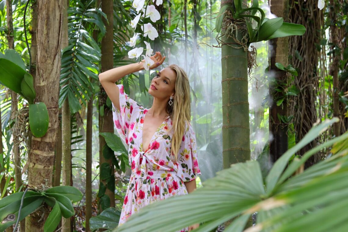 Desiree Chance in the beautiful tropical orchid forest at the Fairchild Garden