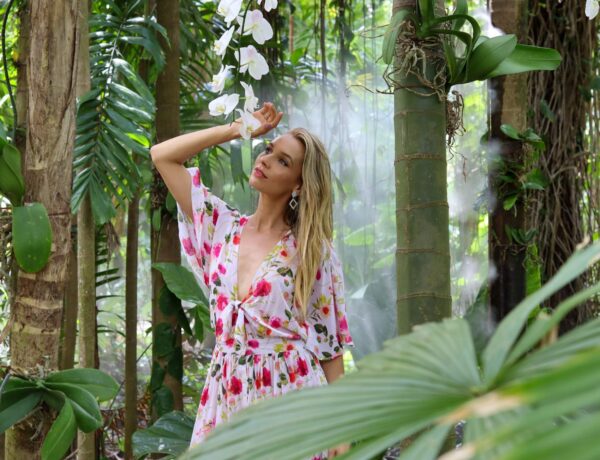 Desiree Chance in the beautiful tropical orchid forest at the Fairchild Garden